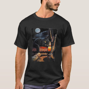 Black Cat Reading Books Witchcraft Ritual Men Wome T-Shirt