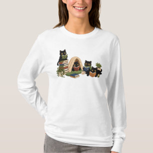 Black Cat Reading Shirt, Book Lover Cat Tee, Cozy T-Shirt