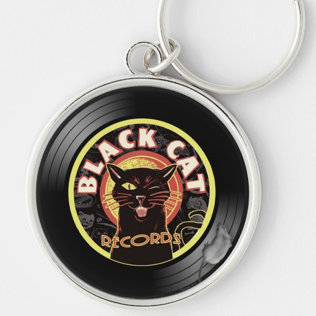 Black Cat Records Keychain – Retro Vinyl Jazz Cat  (Front)