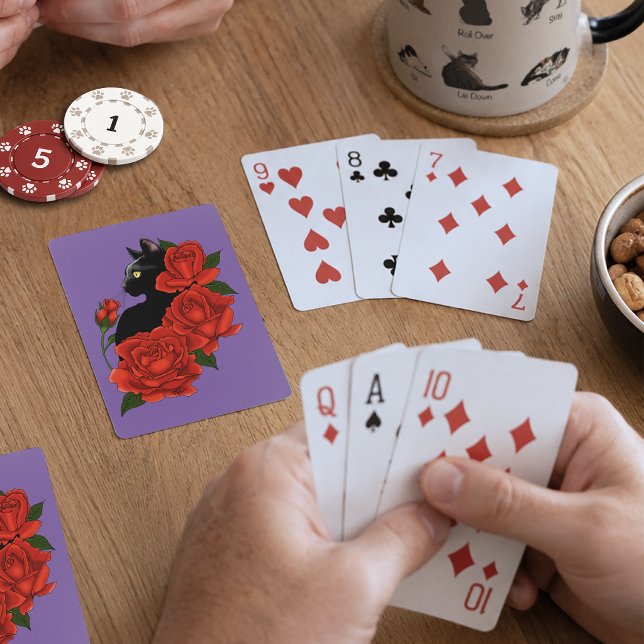 Black Cat Red Roses Purple Playing Cards (Creator Uploaded)