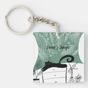 Black Cat Relaxing Plant Jungle Keychain