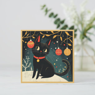 Black Cat Retro Fun Flat Holiday Card