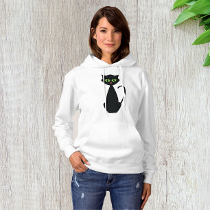 Black Cat Retro Green Eyed Halloween Silhouette Hoodie