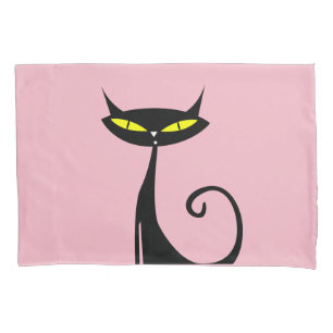 BLACK CAT RETRO PINK PILLOW CASES