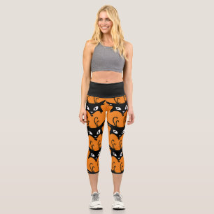 BLACK CAT RETRO PRINT CAPRI YOGA PANTS LEGGINGS