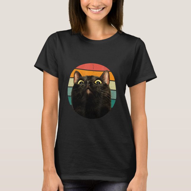 Black Cat Retro Style Cats Kitten T-Shirt (Front)