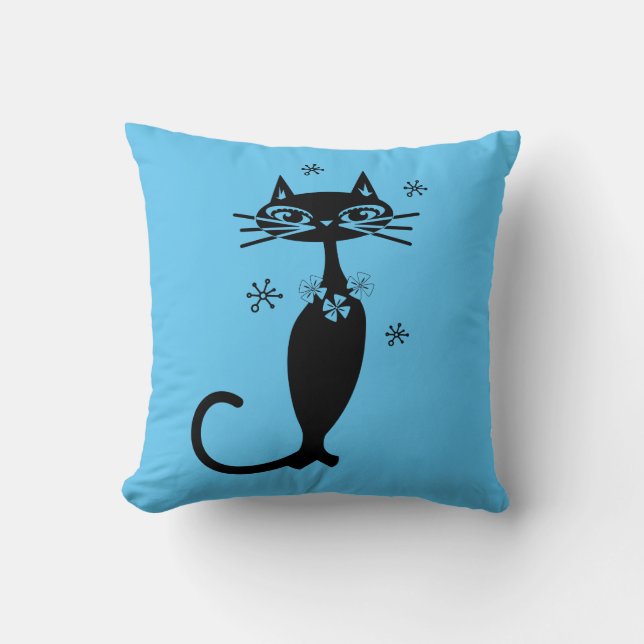BLACK CAT RETRO THROW PILLOW (Front)