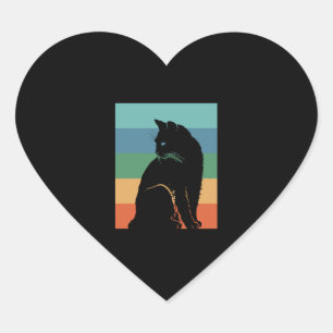 Black Cat Retro Vintage Heart Sticker