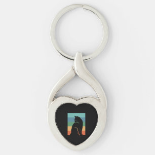 Black Cat Retro Vintage Keychain