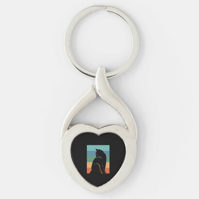 Black Cat Retro Vintage Keychain (Front)