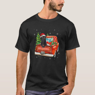 Black Cat Ride Red Ruck Christmas Pajama Cat  Xmas T-Shirt