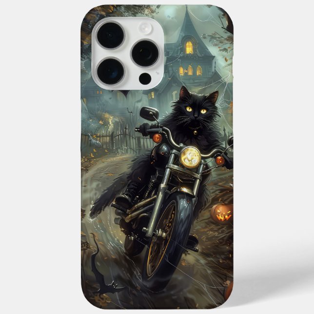 Black Cat Riding Motorcycle Halloween Scary Case-Mate iPhone Case (Back)