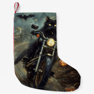 Black Cat Riding Motorcycle Halloween Scary Small Christmas Stocking