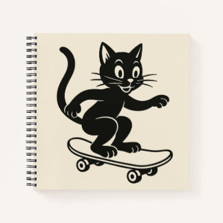 Black Cat Riding Skateboard Notebook