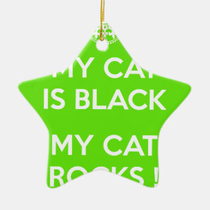 Black cat rocks ceramic ornament