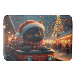 Black Cat Roller Coaster Christmas Bath Mat
