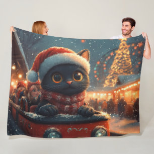 Black Cat Roller Coaster Christmas Fleece Blanket