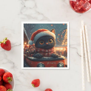 Black Cat Roller Coaster Christmas Napkin