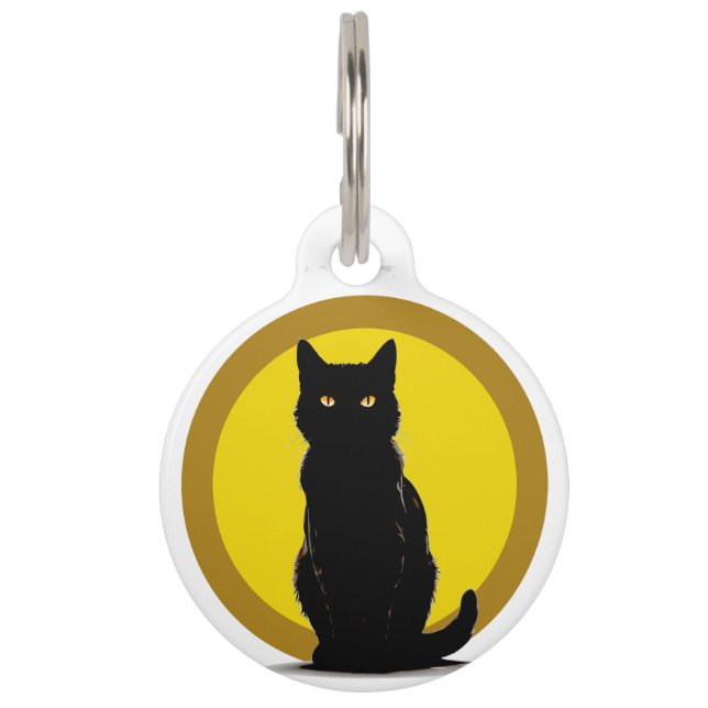 Black Cat Round Pet Tag (Front)