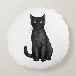 Black cat round pillow
