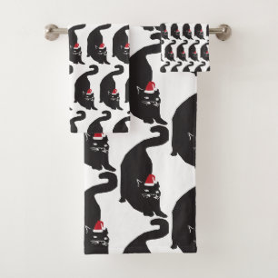 Black Cat Santa Bath Towel Set