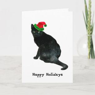 Black Cat Santa Christmas Card