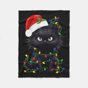Black Cat Santa Christmas Family Matching Pyjamas Fleece Blanket