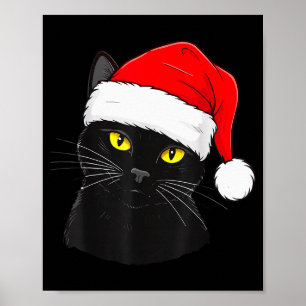 Black Cat Santa Hat Christmas Poster