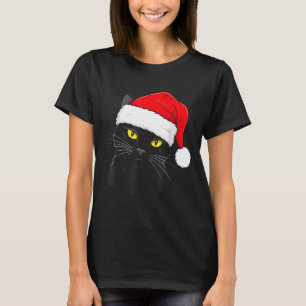 Black Cat Santa Hat Christmas T-Shirt