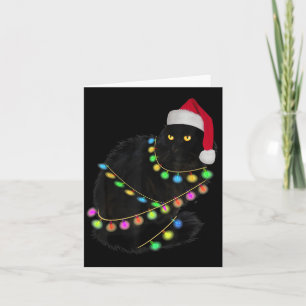 Black Cat Santa Hat Light Tree Funny Ugly Christma Card