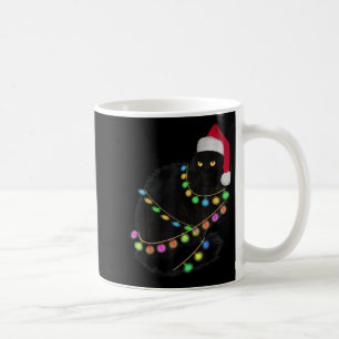 Black Cat Santa Hat Light Tree Funny Ugly Christma Coffee Mug