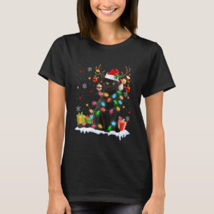 Black Cat Santa Hat Reindeer Christmas Lights Cat  T-Shirt