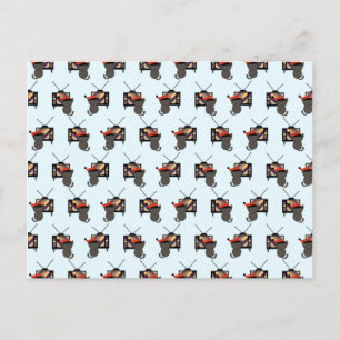 Black Cat Santa Hat Watching TV Retro Vintage Postcard