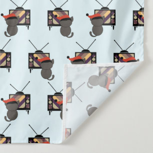 Black Cat Santa Hat Watching TV Retro Vintage Tapestry