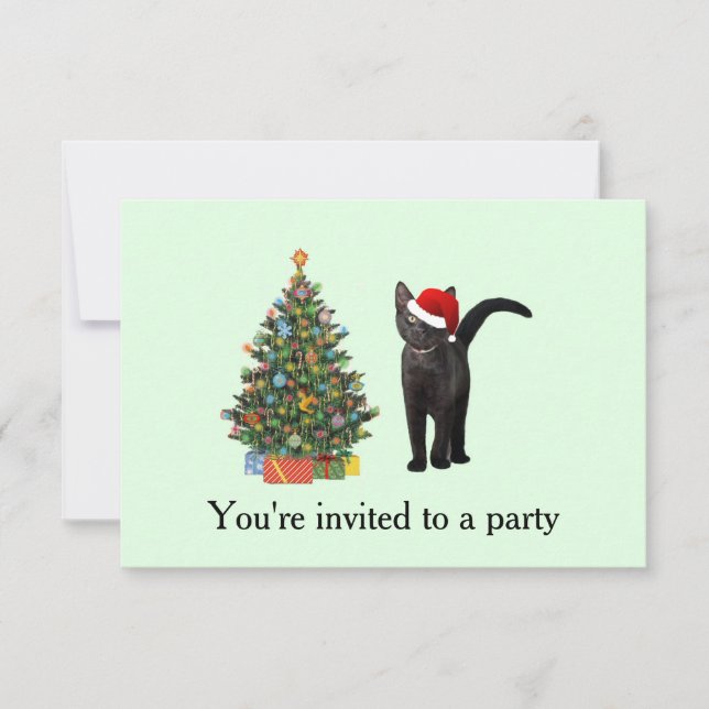 Black Cat Santa Invitation (Front)