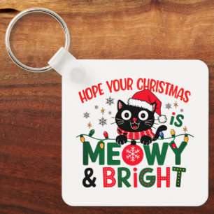 Black Cat Santa Meowy & Bright Christmas Keychain