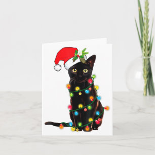 Black Cat Santa Tangled Up In Christmas Lights _1  Card