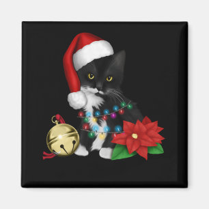 Black Cat Santa Tangled Up In Christmas Lights Magnet