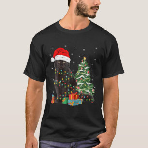Black Cat Santa Tangled Up In Christmas Lights Xma T-Shirt