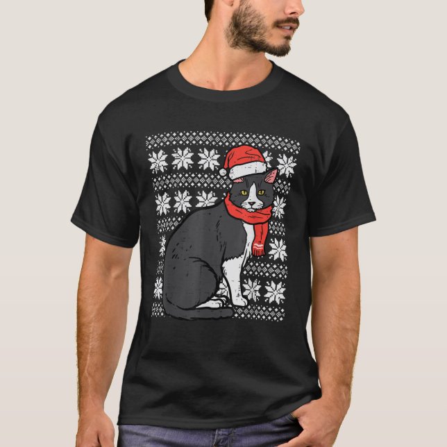 Black Cat Santa Ugly Christmas Xmas Men Women Kids T-Shirt (Front)