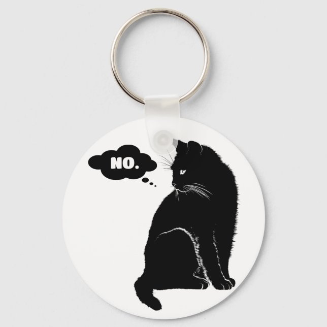 Black Cat Says No - Funny Cat Lover Gift Keychain (Front)