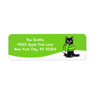 Black Cat Scarf Christmas Mod Green Stripe