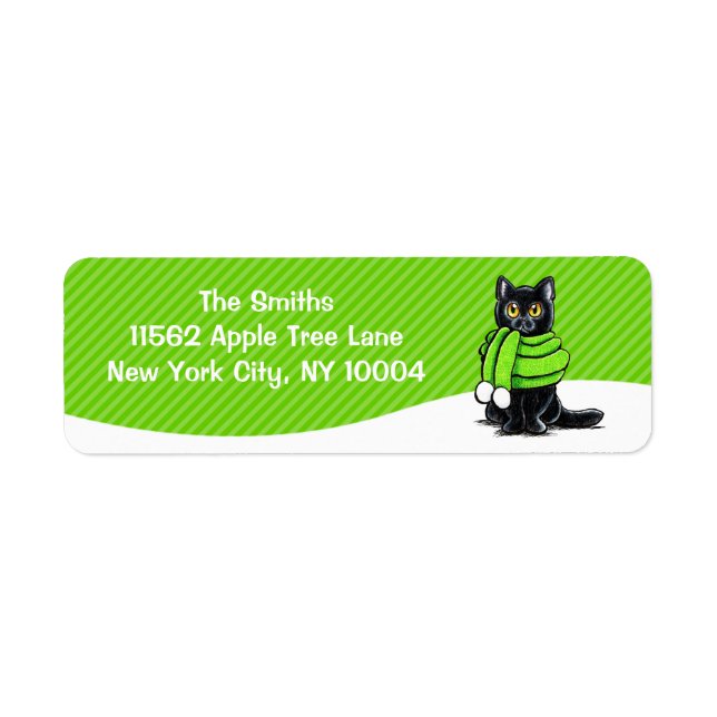 Black Cat Scarf Christmas Mod Green Stripe (Front)