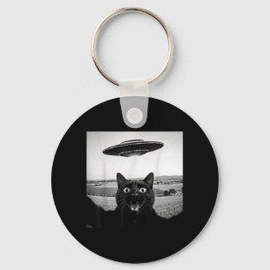 Black Cat Selfie Ufo Alien Funny Gifts For Men Keychain