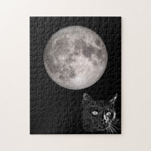 Black cat shadow full moon jigsaw puzzle
