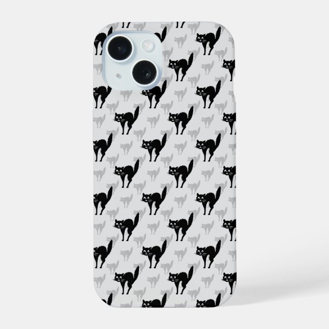 Black Cat Shadow Silhouette Pattern Design iPhone 15 Case (Back)