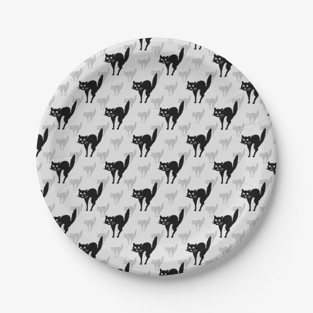 Black Cat Shadow Silhouette Pattern Design Paper Plate (Front)