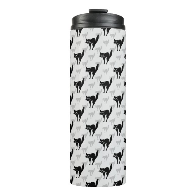 Black Cat Shadow Silhouette Pattern Design Thermal Tumbler (Front)