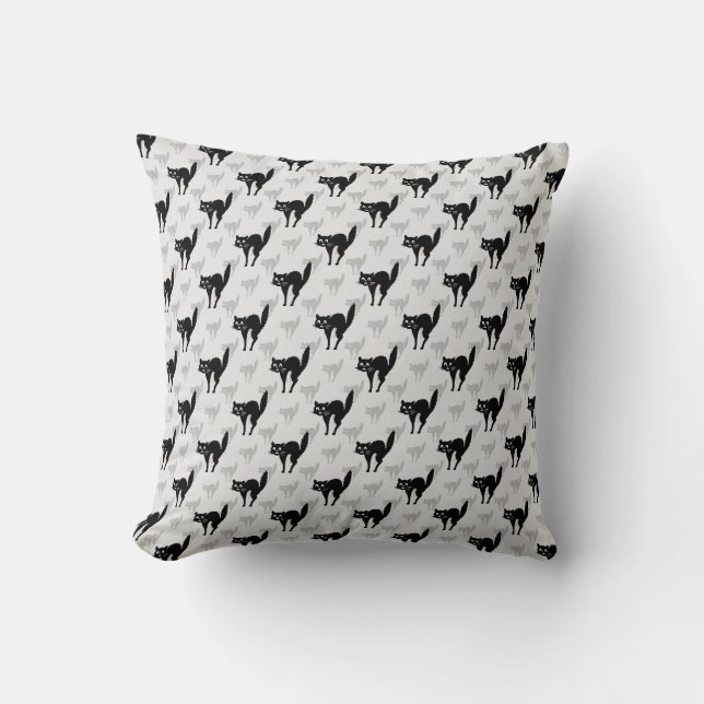 Black Cat Shadow Silhouette Pattern Design Throw Pillow (Front)