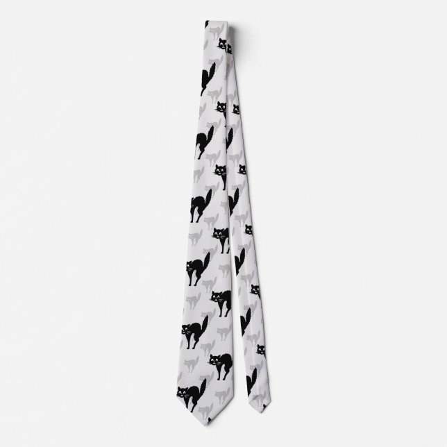 Black Cat Shadow Silhouette Pattern Design Tie (Front)